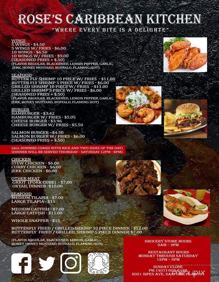 Rose's Caribbean Kitchen & Corner Store - Sanford, FL menu_pic