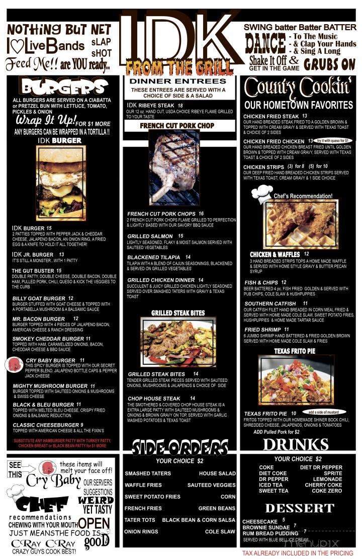 IDK Sports Bar and Grill - Amarillo, TX menu_pic