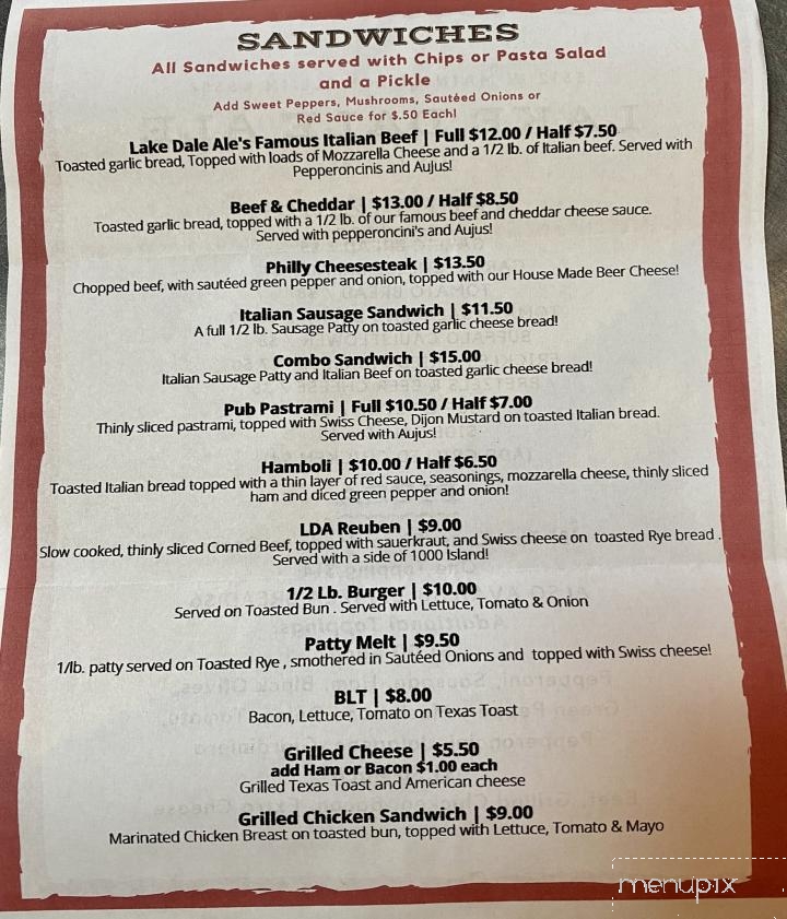 Lake Dale Ale - Lowell, IN menu_pic