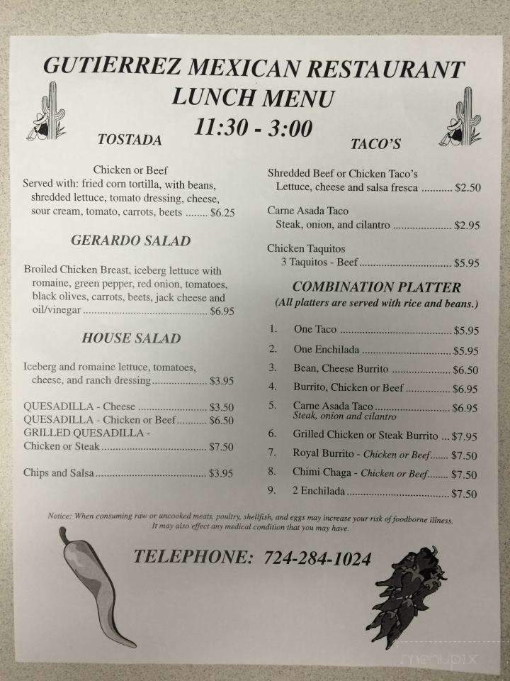Gutierrez Mexican Restaurant - Butler, PA menu_pic