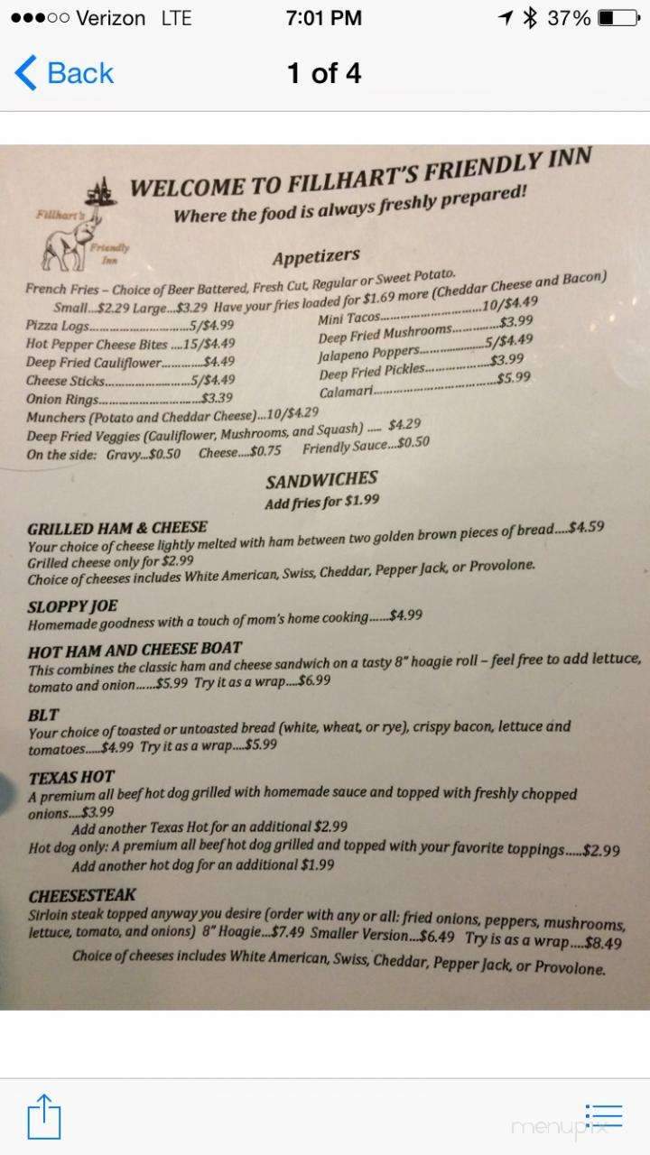 Friendly Inn - Roulette, PA menu_pic