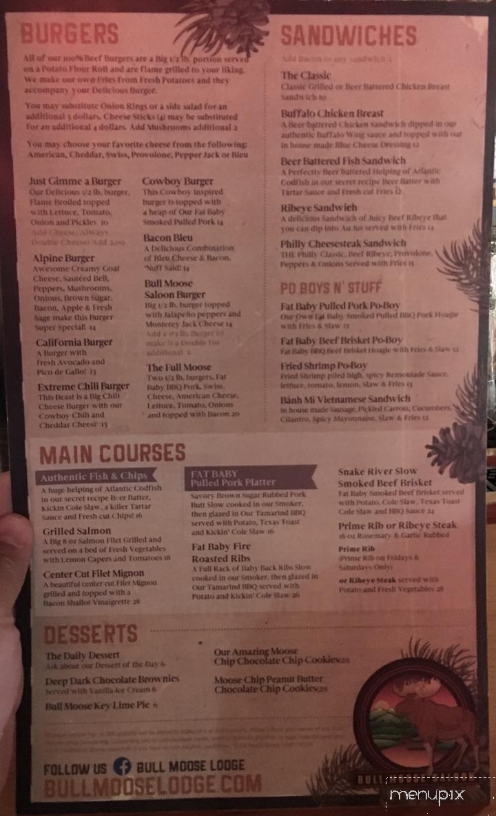 Bull Moose Saloon - Alpine, WY menu_pic