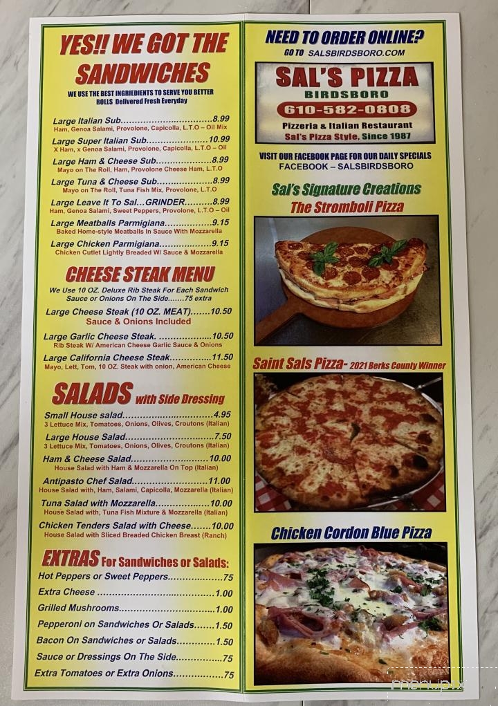 Sal's Pizza Style & Restaurant - Birdsboro, PA menu_pic