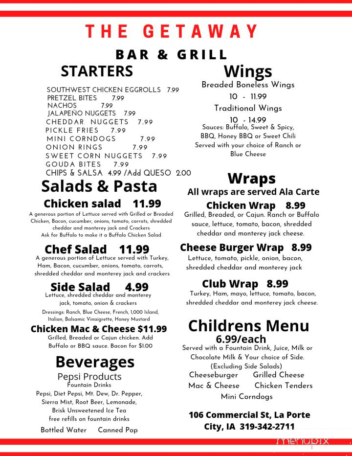 Getaway Bar & Grill - La Porte City, IA menu_pic