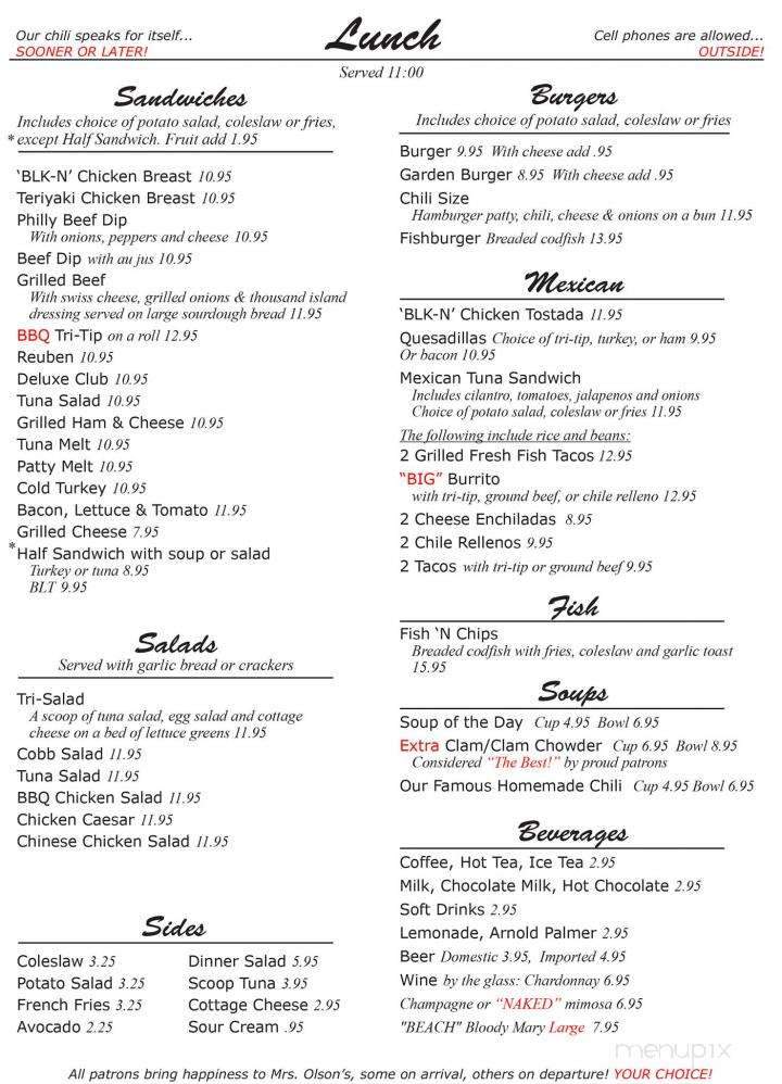 Mrs Olson's Coffee Hut - Oxnard, CA menu_pic