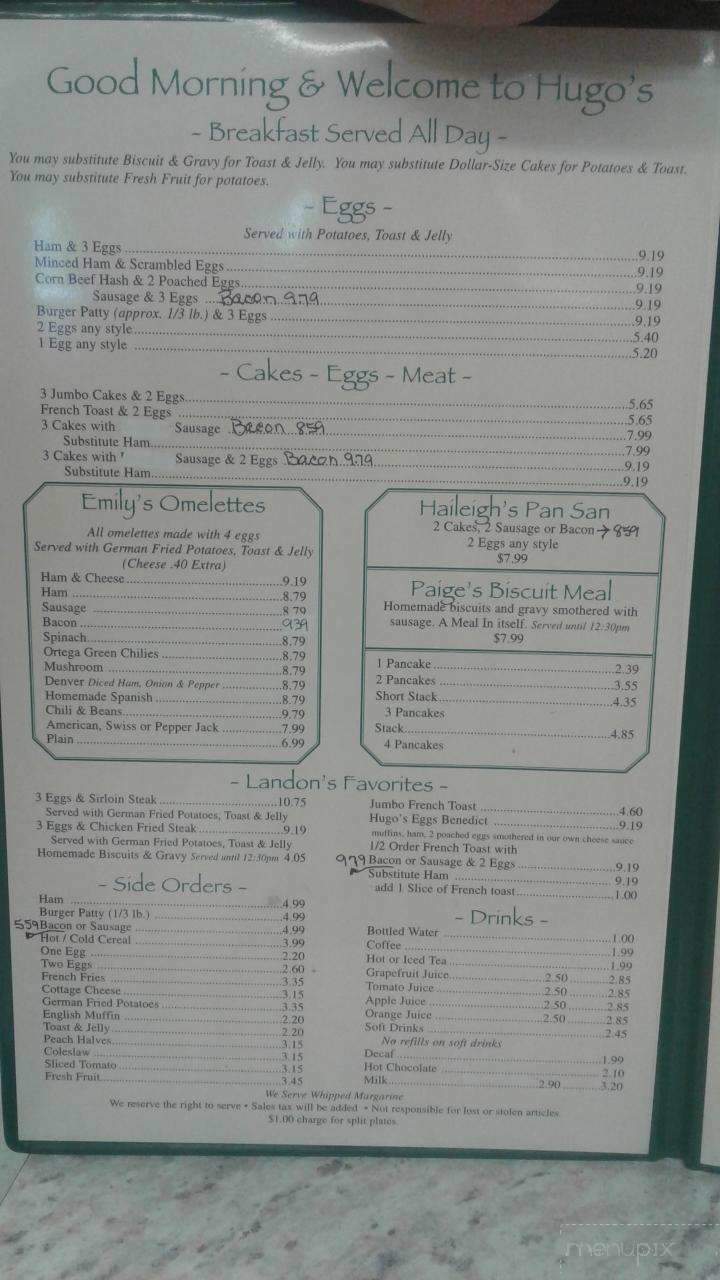 Hugo's Family Restaurant - Claremore, OK menu_pic