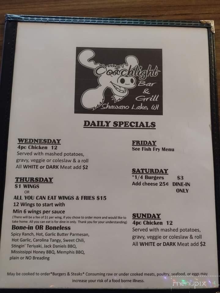 Coachlight Bar & Grill - Shawano, WI menu_pic