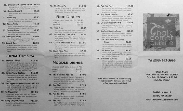Thai's Corner - Burien, WA menu_pic