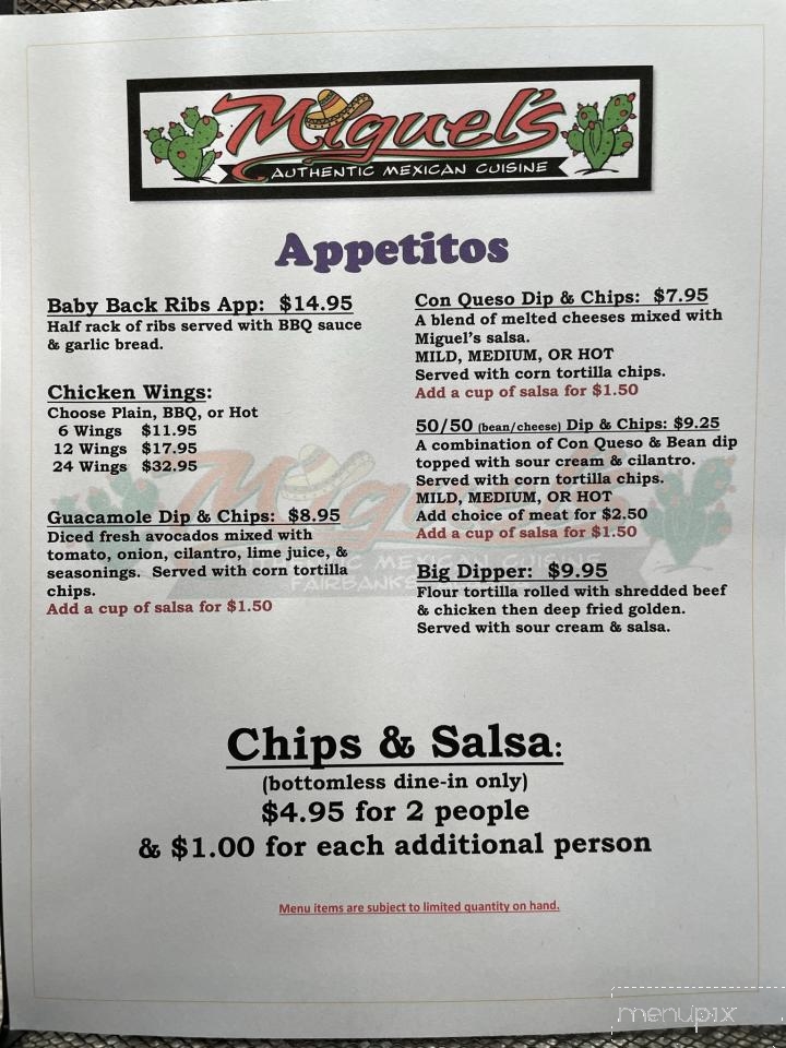 Miguel's Authentic Mexican Cuisine - Fairbanks, AK menu_pic