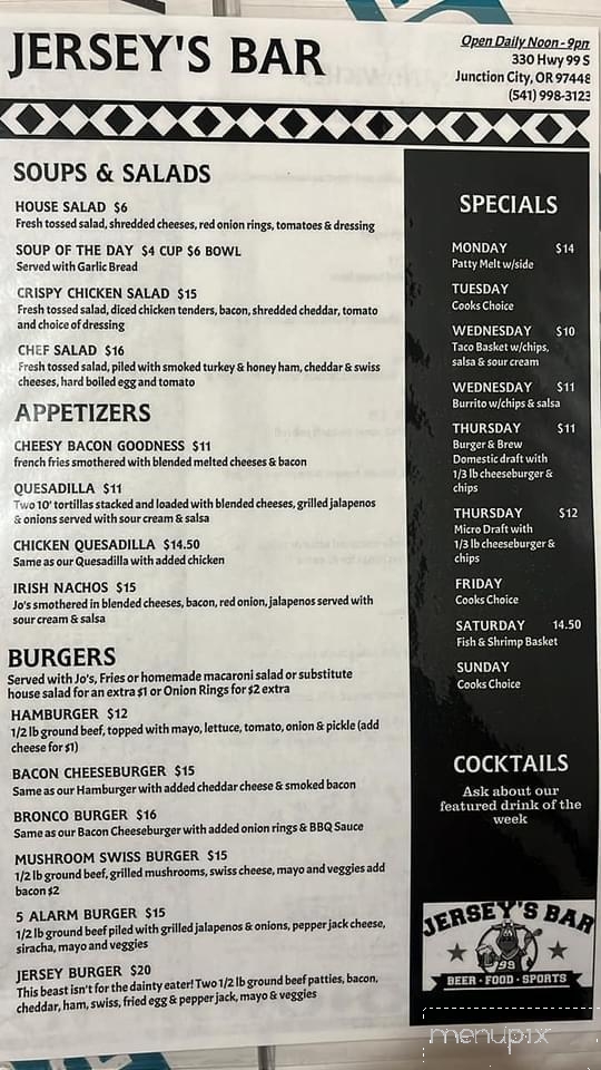 Jersey's Bar - Junction City, OR menu_pic