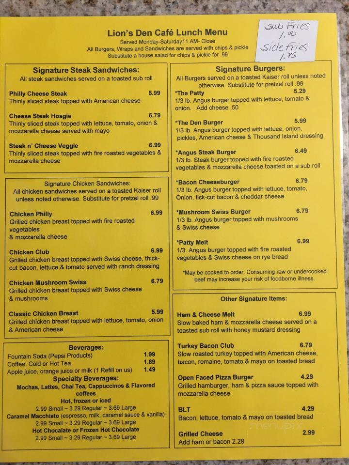 Lion's Den Coffee Bar - Fishertown, PA menu_pic