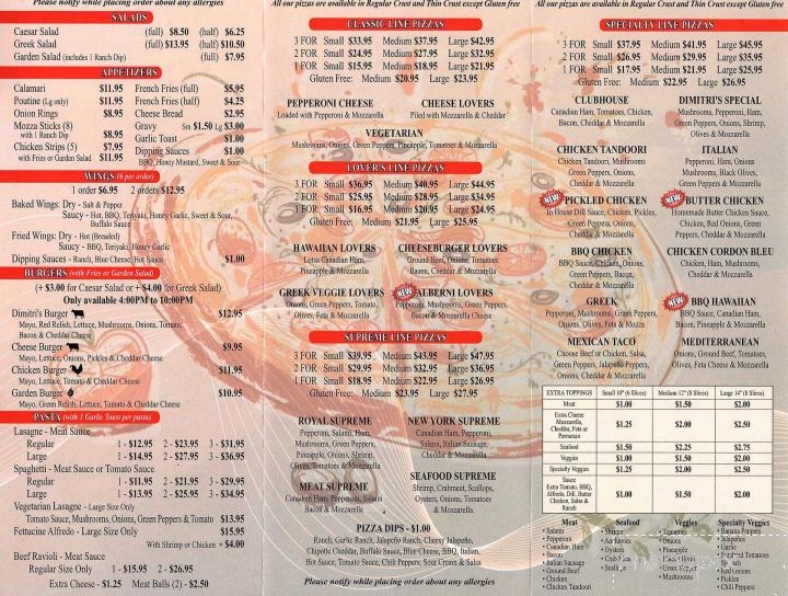 Dimitris Pizza Steak & Seafood Restaurant - Port Alberni, BC menu_pic