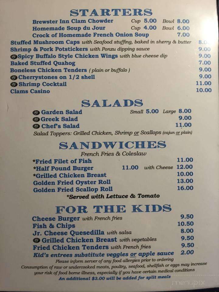 Brewster Inn & Chowder House - Brewster, MA menu_pic