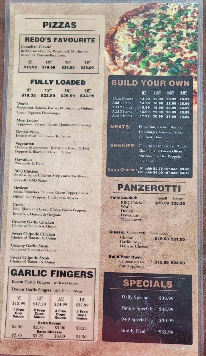 Redo's Pizza Donair & Grill - Yarmouth, NS menu_pic