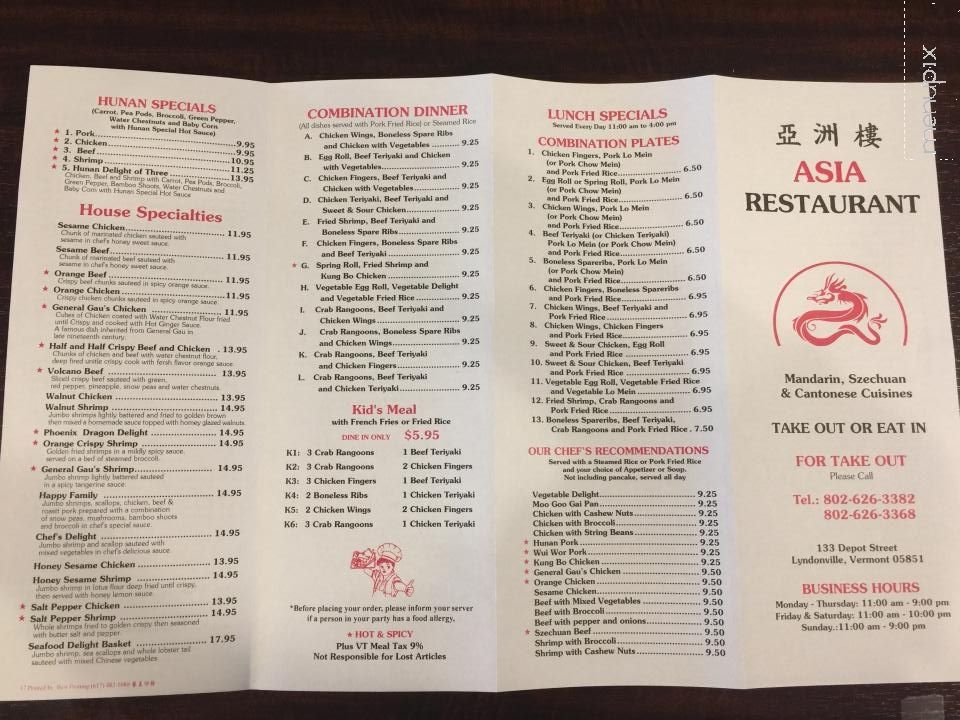 Asia Restaurant - Lyndonville, VT