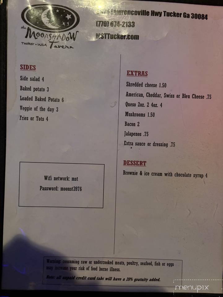 Moonshadw Tavern - Tucker, GA menu_pic