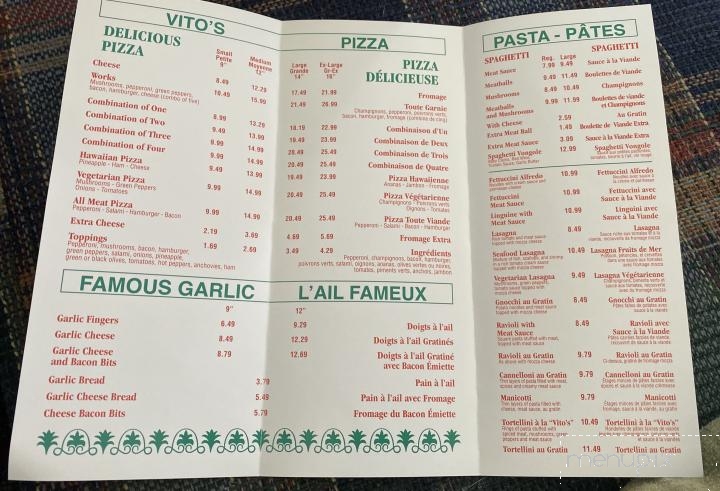 Menu of Vito s Pizza Restaurant in Moncton NB E1C 2P9