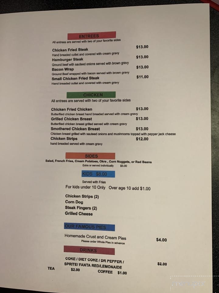 Jeffs Restaurant - Kress, TX menu_pic