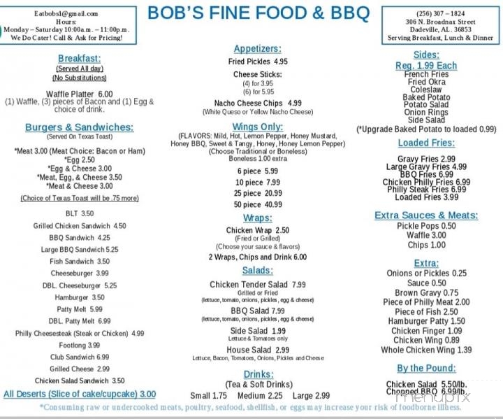 Bob's Fine Foods - Dadeville, AL menu_pic