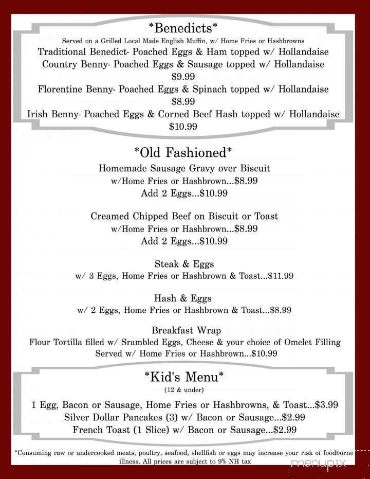 Cindy's Place - Wakefield, NH menu_pic