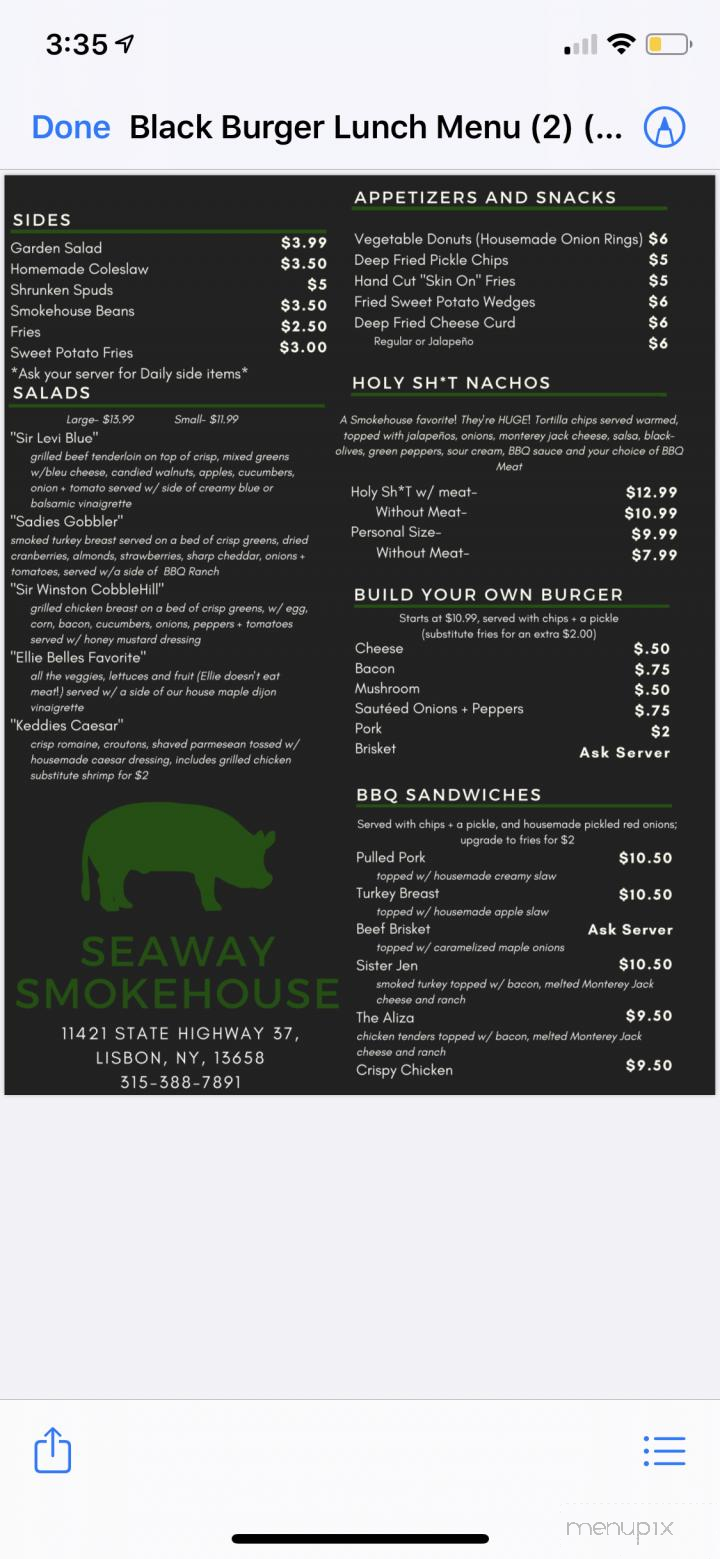 Seaway Diner & Smokehouse - Lisbon, NY menu_pic