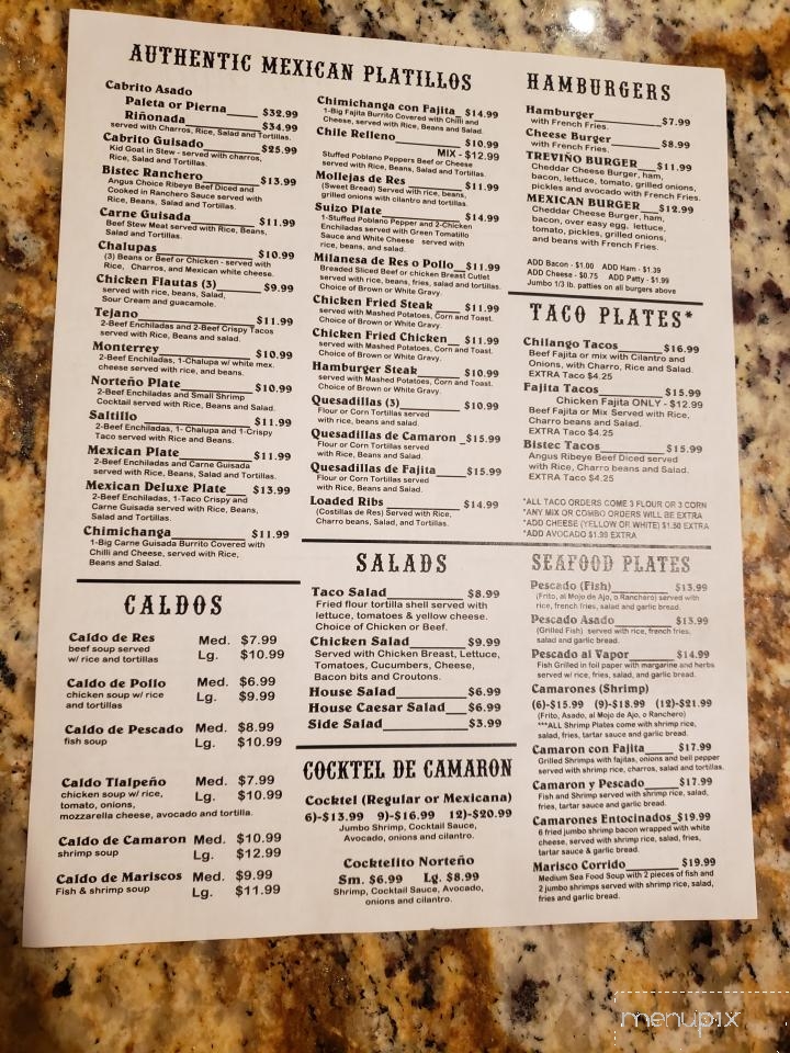 Trevino's Restaurant - Edinburg, TX menu_pic