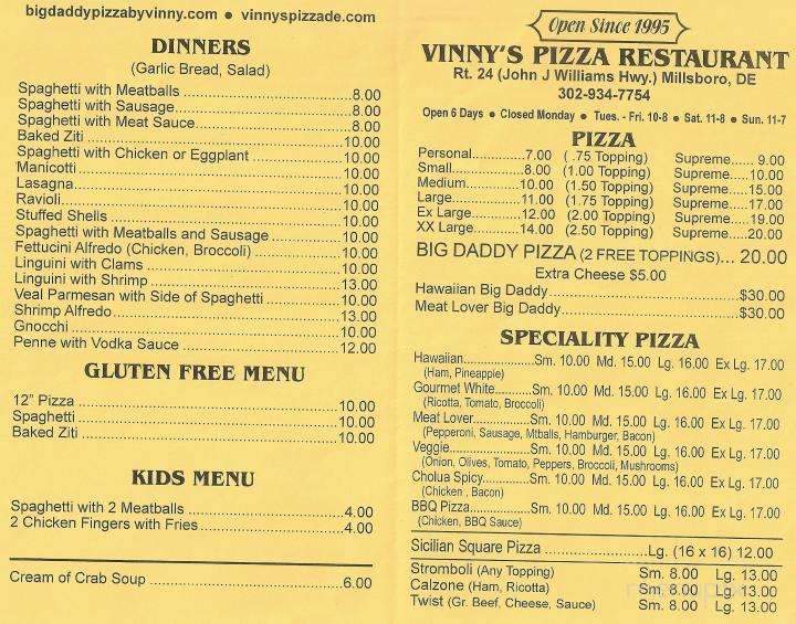 Vinnie's Pizza & Restaurant - Millsboro, DE menu_pic