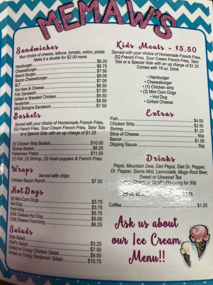 MeMaw's Shake Shack - Hermitage, MO menu_pic
