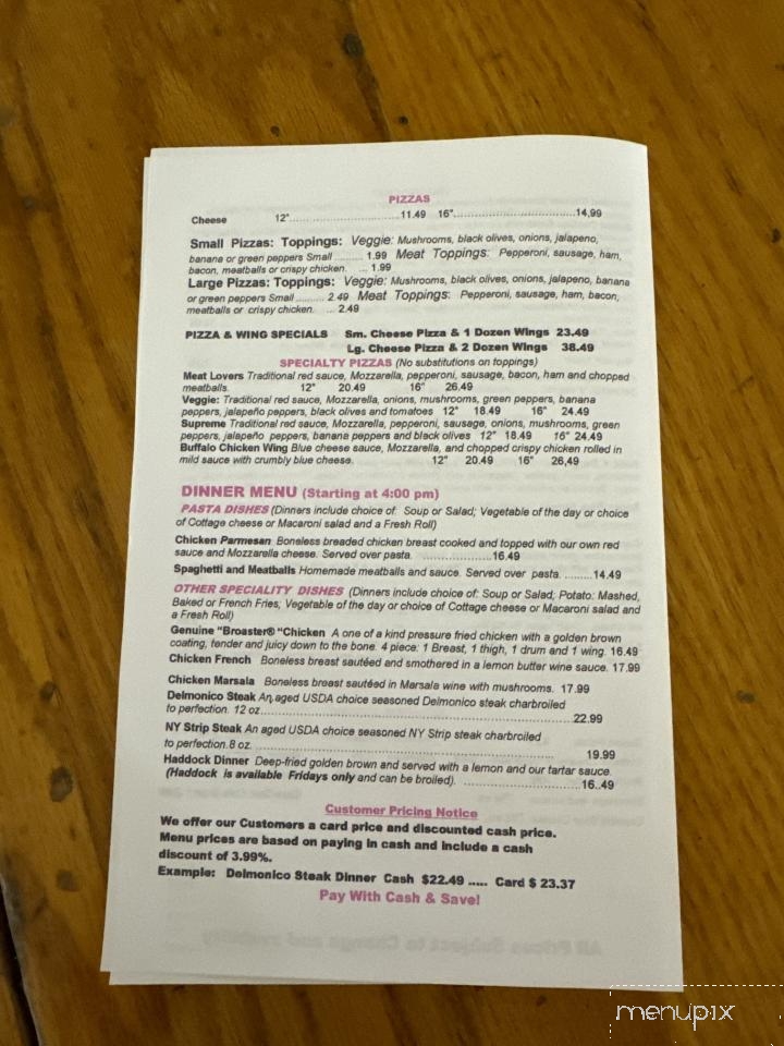 Cornerstone Restaurant & Bar - Red Creek, NY menu_pic