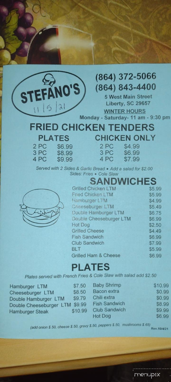 Stefanos - Liberty, SC menu_pic