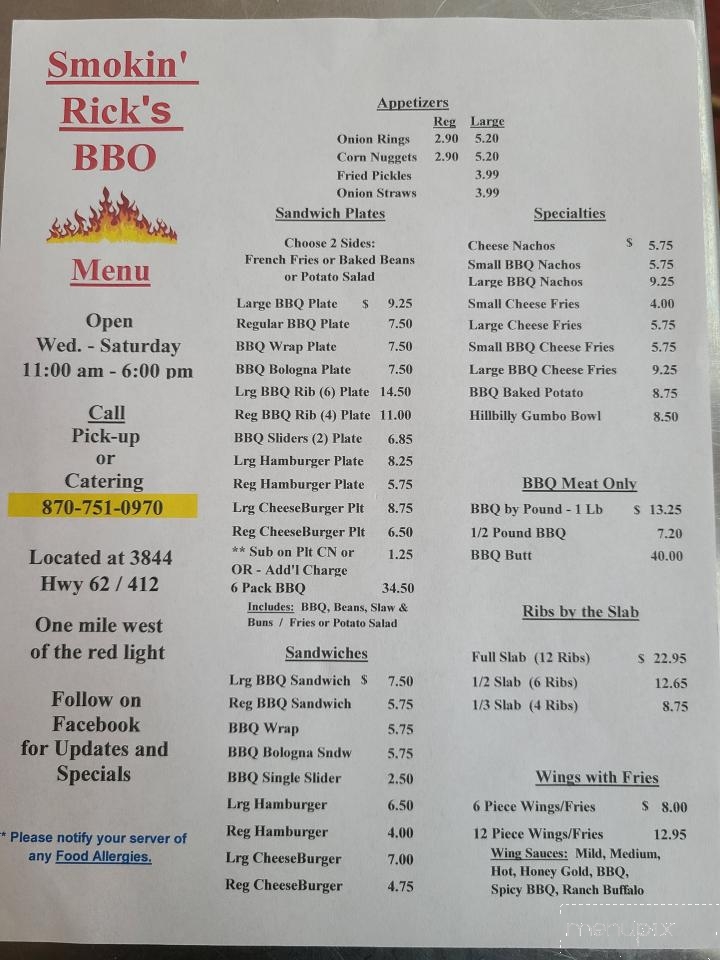 Smokin' Rick's BBQ - Hardy, AR menu_pic
