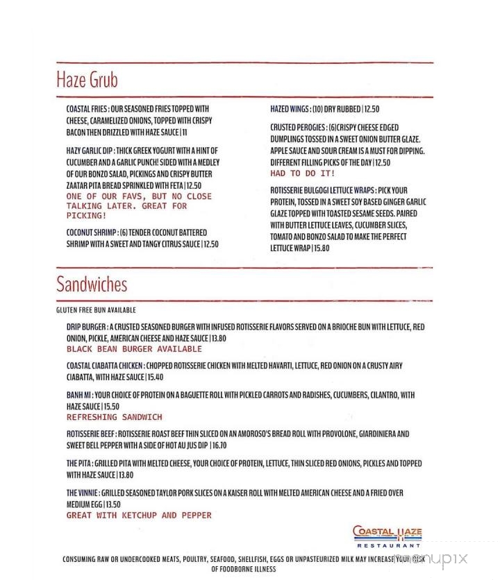 Coastal Haze Menu in Cape Carteret, NC Order Delivery & Reviews