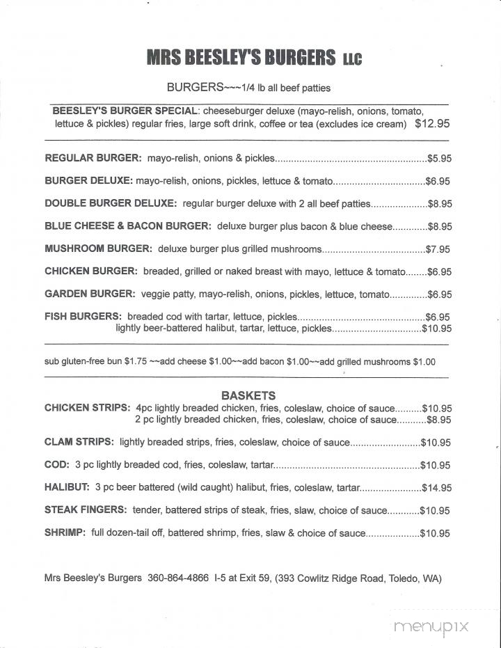 Mrs Beesley's Burgers - Toledo, WA menu_pic