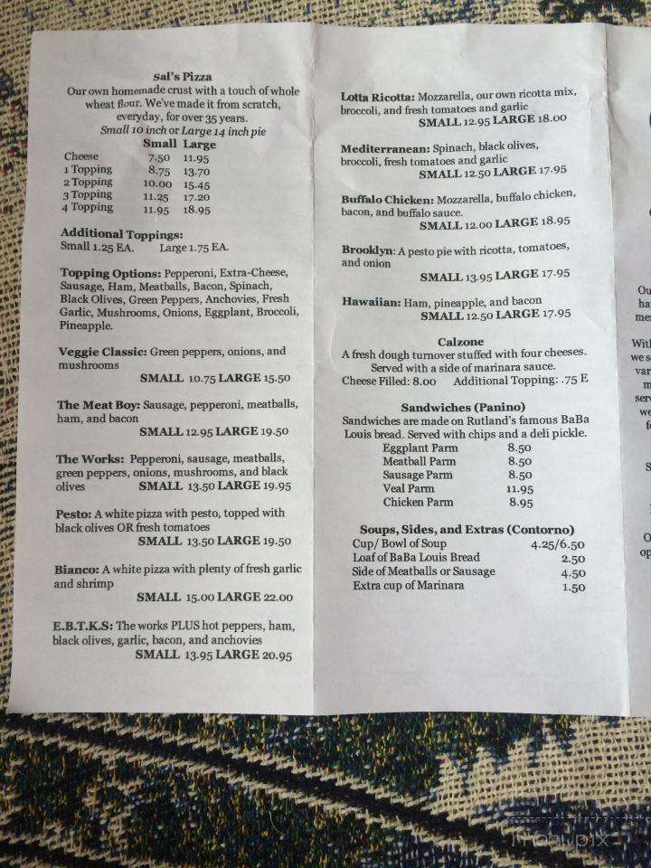 Sal's South - Wallingford, VT menu_pic
