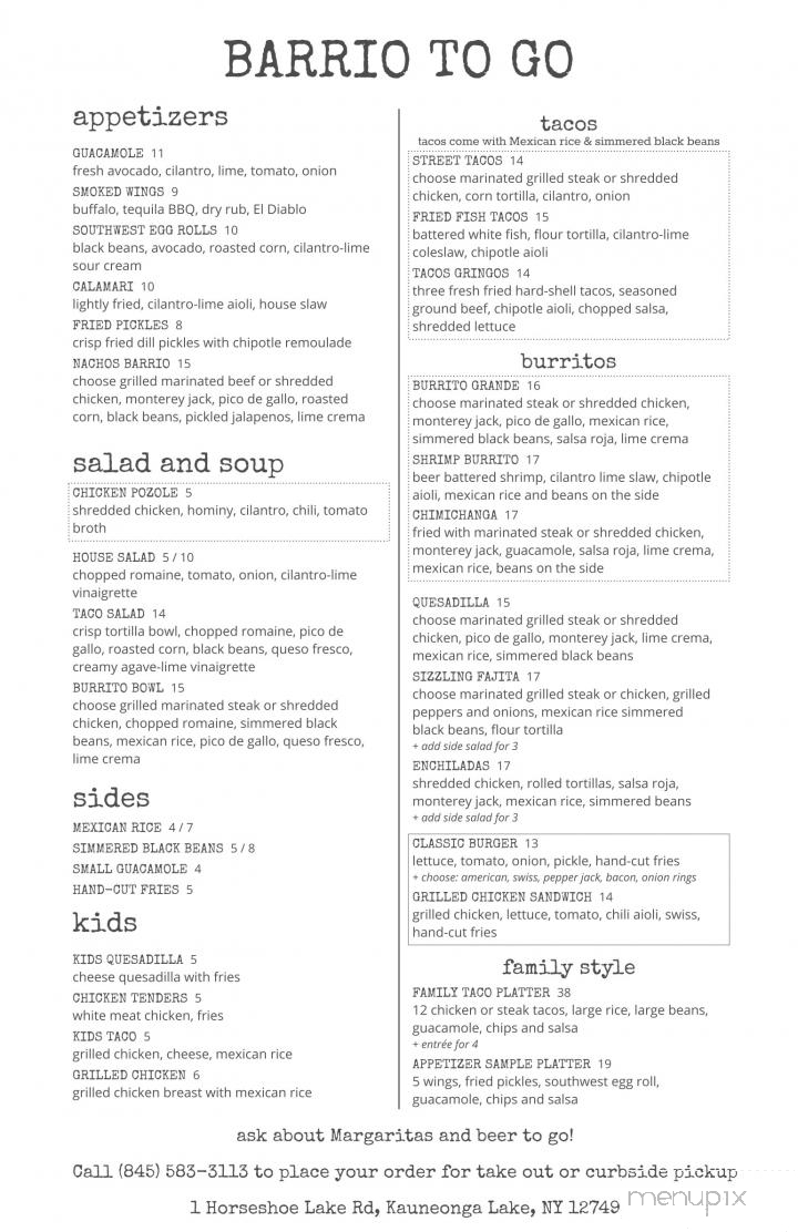 Barrio Kitchen - Kauneonga Lake, NY menu_pic