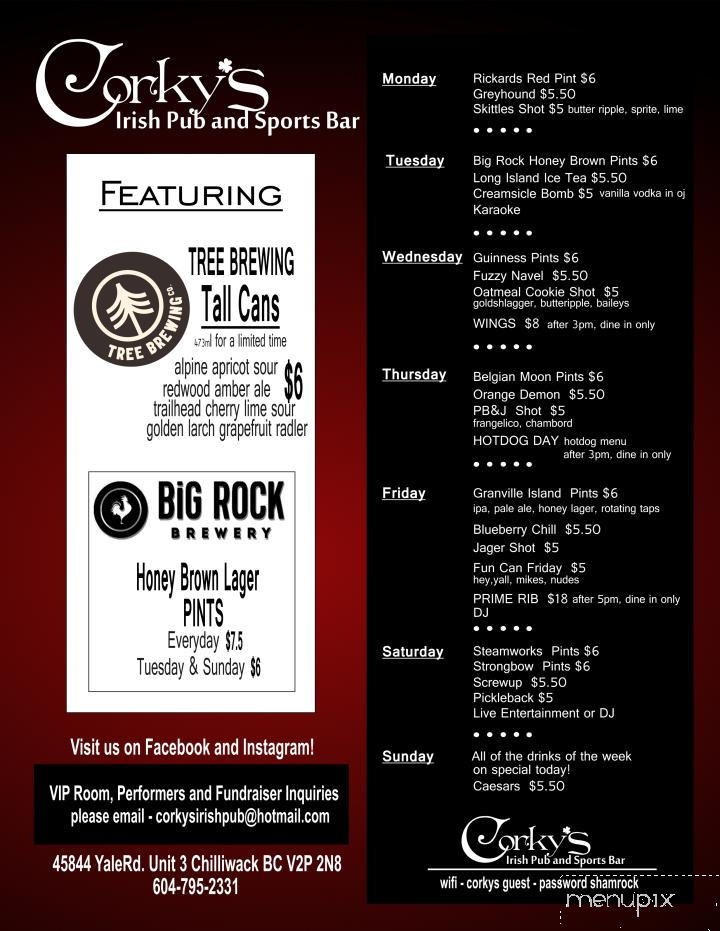 Corky's Irish Pub - Chilliwack, BC menu_pic