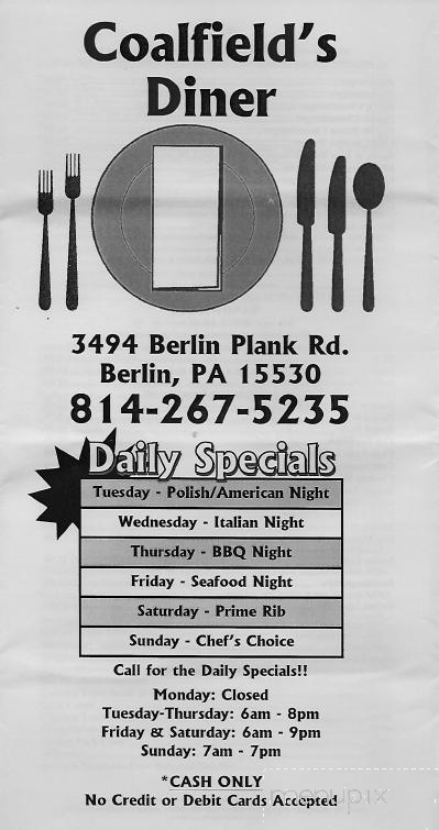 Coalfield's Diner - Berlin, PA