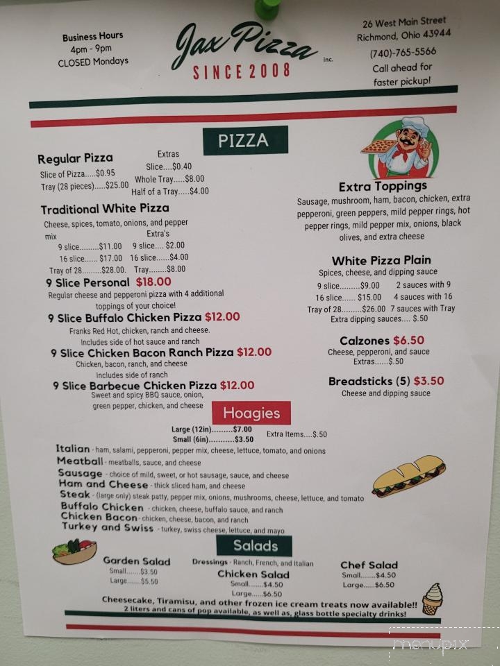 Jax Pizza - Richmond, OH menu_pic