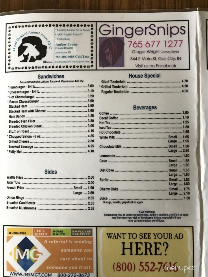 B & B Restaurant - Gas City, IN menu_pic