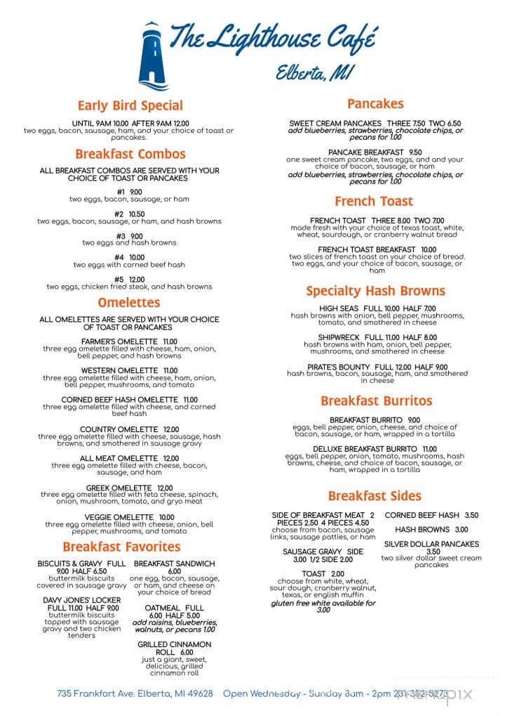 The Lighthouse Cafe - Elberta, MI menu_pic