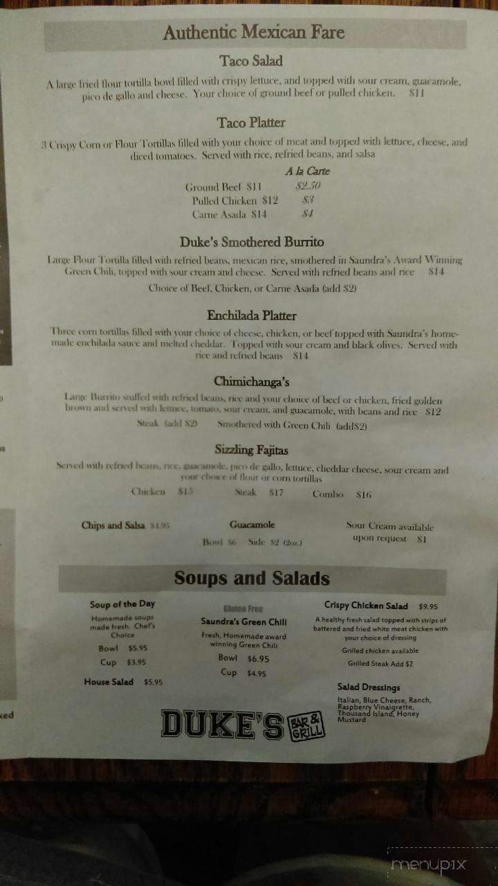 Duke's Bar and Grill - Saratoga, WY menu_pic
