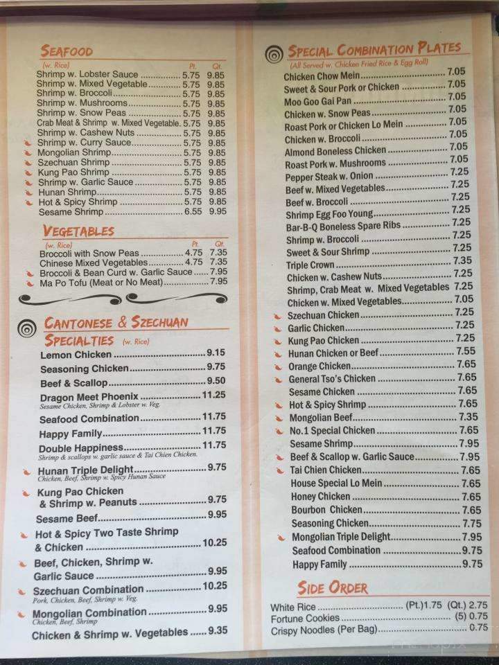 Number 1 Chinese Restaurant - Coopersville, MI menu_pic