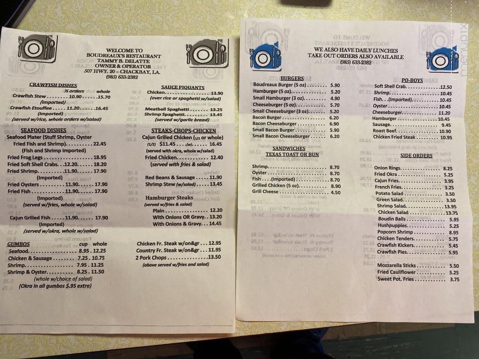 Boudreaux's Restaurant - Thibodaux, LA menu_pic