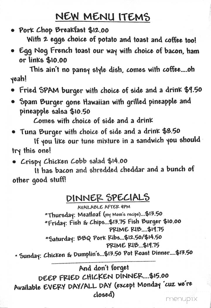 Screamin Chicken Diner - Gaston, OR menu_pic