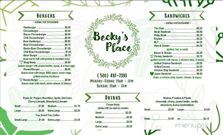 Ode's Drive-In - Cheyenne, OK menu_pic