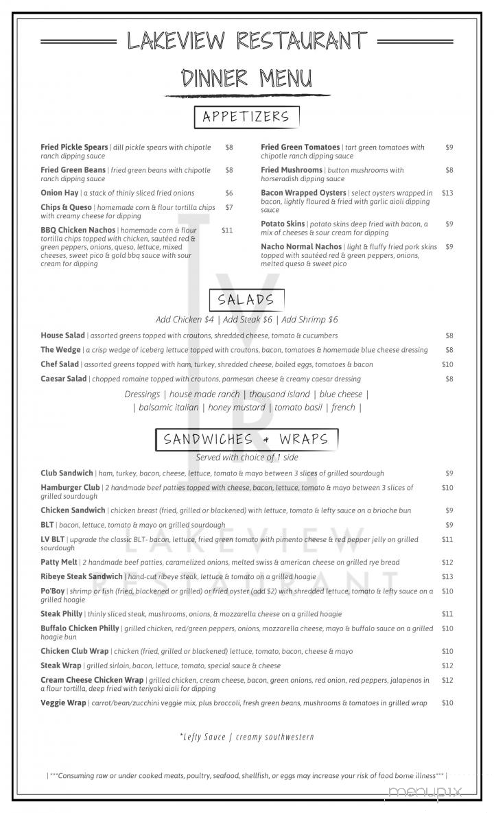 Lake Restaurant - Waynesboro, GA menu_pic