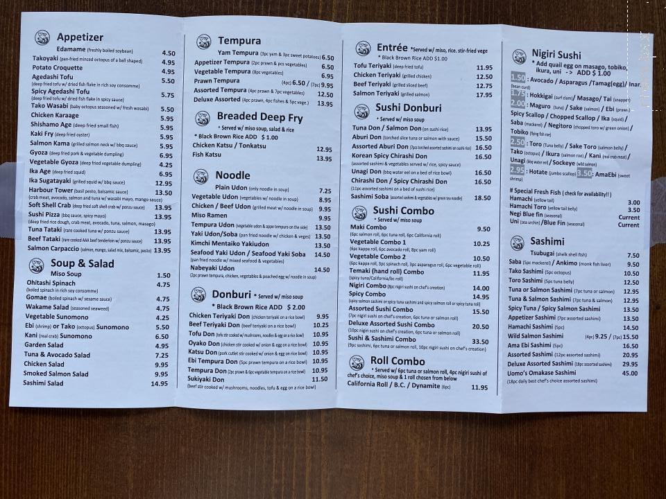 Sushi Uomo Japanese Restaurant - Burnaby, BC menu_pic