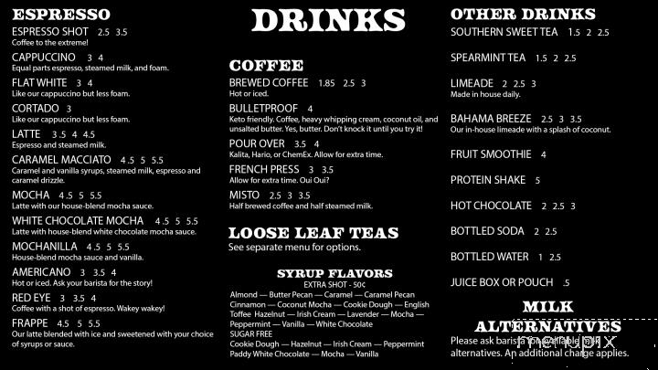 Overflow Coffee - Hillsboro, TX menu_pic