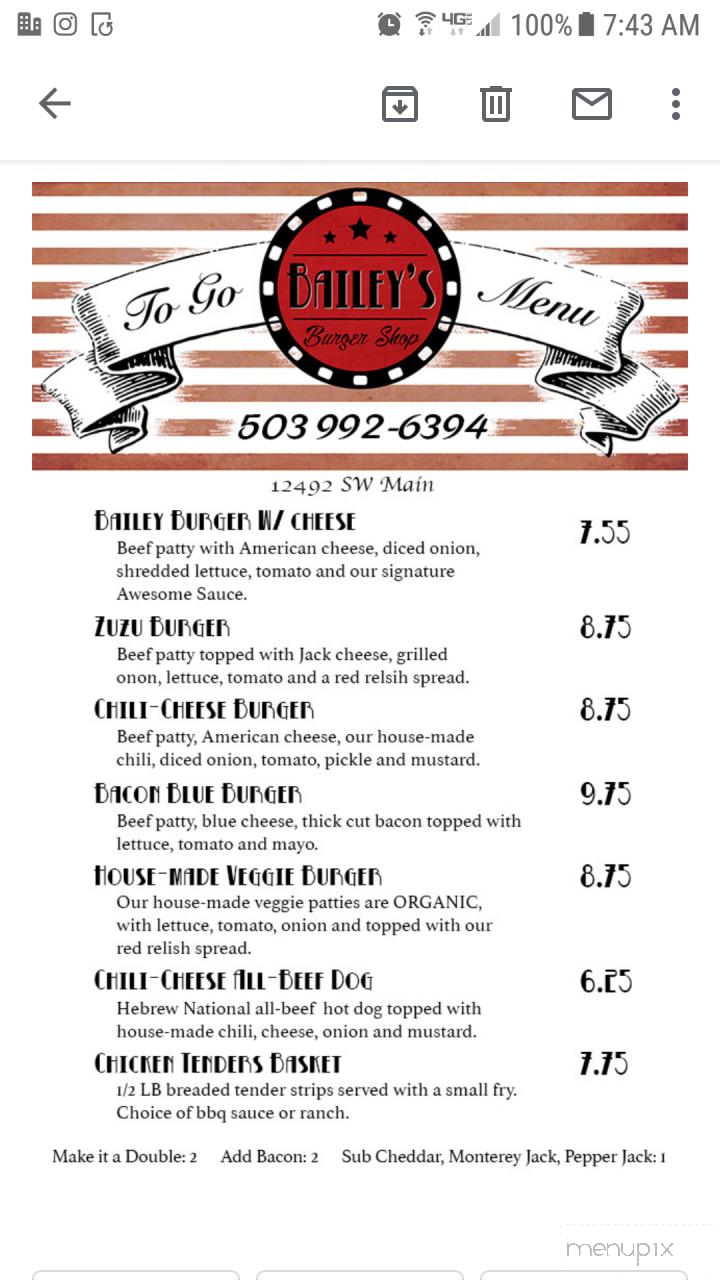 Bailey's Burger shop - Tigard, OR menu_pic