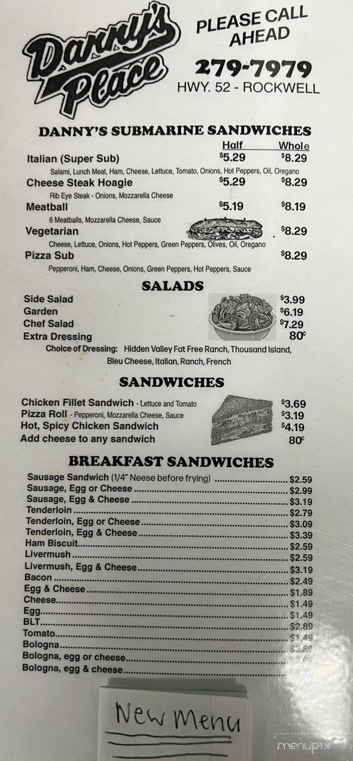 Danny's Place - Rockwell, NC menu_pic